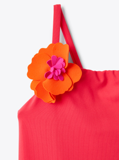 One-piece swimsuit with appliquéd flowers - Red | Il Gufo