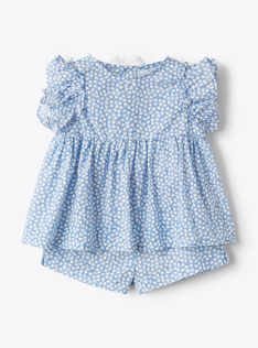 Two-piece set for baby girls with a floral print - Blue | Il Gufo