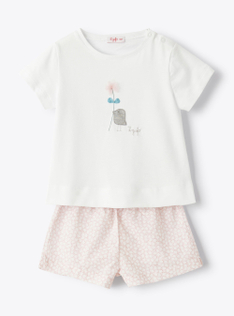 Ensemble deux pièces pour bébé fille avec short à microfleurs - Rose | Il Gufo
