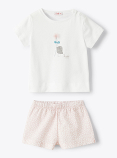Ensemble deux pièces pour bébé fille avec short à microfleurs - Rose | Il Gufo
