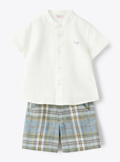 Two-piece set for baby boys with Madras-patterned trousers - Beige | Il Gufo