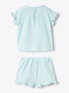 Two-piece set for baby girls in jersey with appliquéd flowers - Fuchsia | Il Gufo