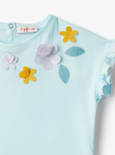 Two-piece set for baby girls in jersey with appliquéd flowers - Fuchsia | Il Gufo