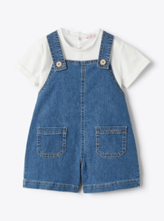 Completo due pezzi con salopette in denim stretch - Blu | Il Gufo