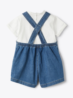Completo due pezzi con salopette in denim stretch - Blu | Il Gufo