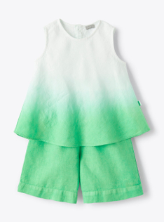 Completo due pezzi in lino con tintura sfumata verde lime - Verde | Il Gufo