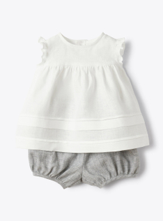 Two-piece set in linen for baby girls - White | Il Gufo