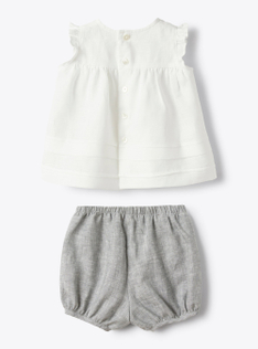 Two-piece set in linen for baby girls - White | Il Gufo