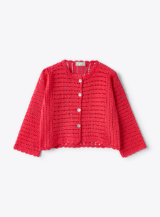 Crocheted cardigan in fuchsia-pink organic cotton  - Fuchsia | Il Gufo