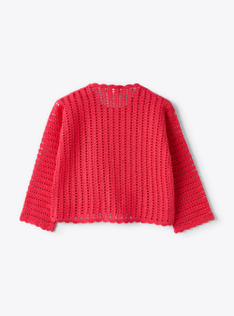 Crocheted cardigan in fuchsia-pink organic cotton  - Fuchsia | Il Gufo