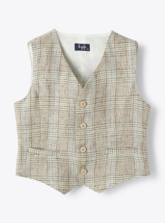 Waistcoat in Glen-checked 100% linen - Brown | Il Gufo