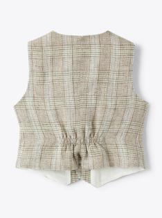 Waistcoat in Glen-checked 100% linen - Brown | Il Gufo
