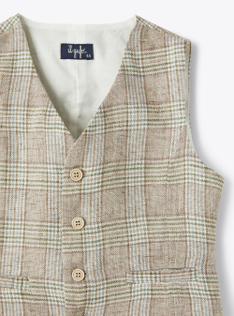Waistcoat in Glen-checked 100% linen - Brown | Il Gufo