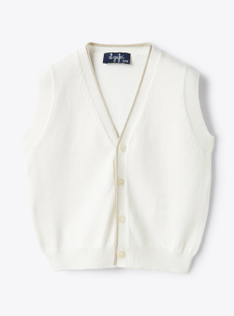 Tricot-knit waistcoat in organic cotton with contrasting trim - White | Il Gufo