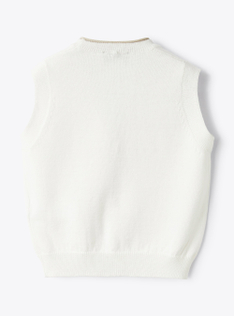 Tricot-knit waistcoat in organic cotton with contrasting trim - White | Il Gufo