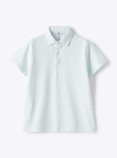 Polo en coton biologique blanc - Bleu clair | Il Gufo