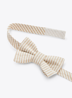 Bow tie in beige-&-white striped seersucker - Beige | Il Gufo