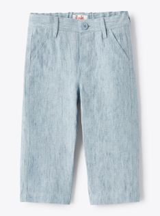 Trousers for baby boys in sky-blue linen - Light blue | Il Gufo