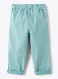 Lange Hose aus Gabardine, eukalyptusgrün stückgefärbt - Weiss | Il Gufo