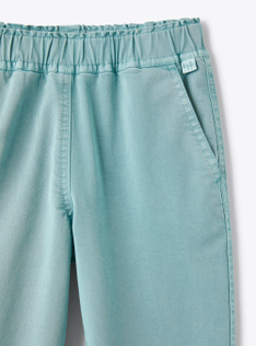 Lange Hose aus Gabardine, eukalyptusgrün stückgefärbt - Weiss | Il Gufo