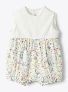 Romper suit in organic cotton with flower print - Green | Il Gufo