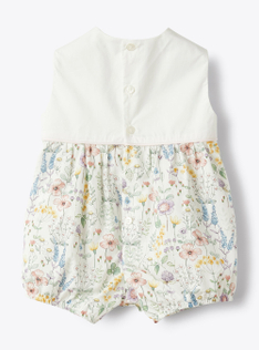 Romper suit in organic cotton with flower print - Green | Il Gufo
