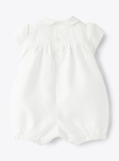 Romper suit in linen with floral embroidery - White | Il Gufo