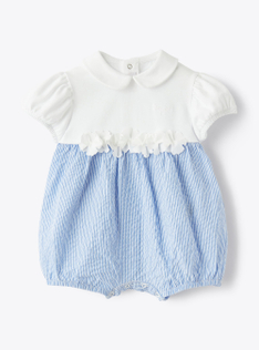 Short babysuit in two different materials with pretty appliquéd flowers - Brown | Il Gufo