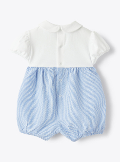 Short babysuit in two different materials with pretty appliquéd flowers - Brown | Il Gufo