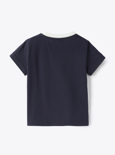 Two-tone t-shirt for baby boys with teddy-bear detail - Blue | Il Gufo