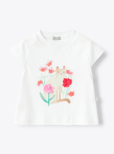T-shirt with cat print - Fuchsia | Il Gufo