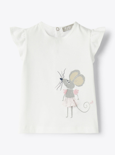 T-shirt pour bébé fille avec imprimé souris - Beige | Il Gufo
