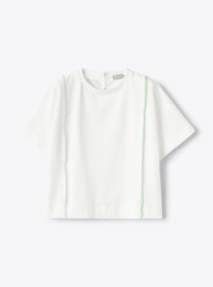 White T-shirt with contrasting topstitched details - Beige | Il Gufo