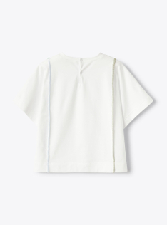 White T-shirt with contrasting topstitched details - Beige | Il Gufo