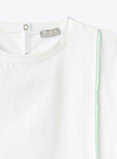 White T-shirt with contrasting topstitched details - Beige | Il Gufo