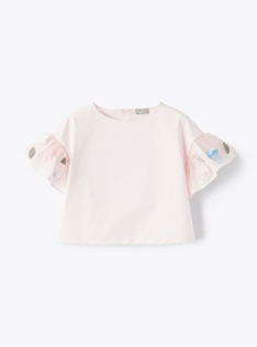 Top rosa perla con maniche ricamate  - Rosa | Il Gufo