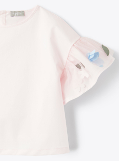 Top rosa perla con maniche ricamate  - Rosa | Il Gufo