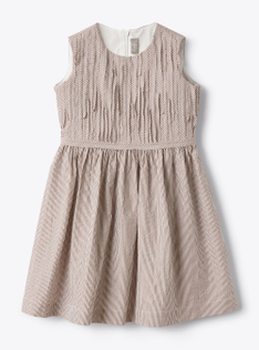 Sleeveless dress in brown-&-white-striped seersucker - Brown | Il Gufo