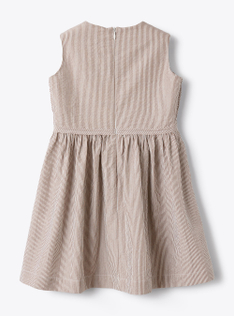 Sleeveless dress in brown-&-white-striped seersucker - Brown | Il Gufo