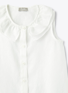 Vestito in lino bianco con collo volant - Bianco | Il Gufo