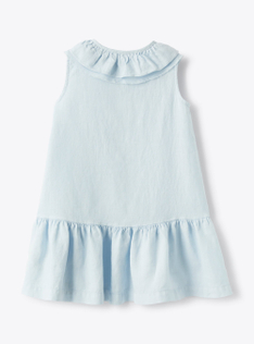 Vestito in lino azzurro fiordaliso con collo volant - Azzurro | Il Gufo