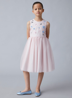 Robe en tulle vieux rose avec fleurs appliquées - Rose | Il Gufo