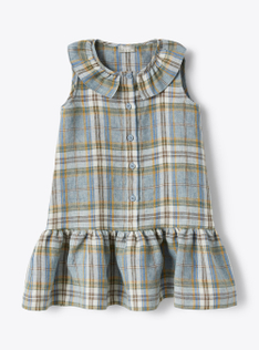 Vestito in lino stampa madras - Beige | Il Gufo