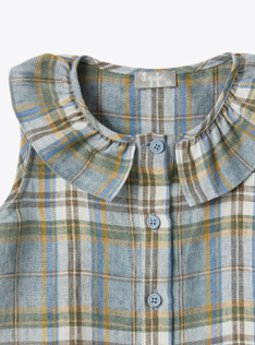 Vestito in lino stampa madras - Beige | Il Gufo
