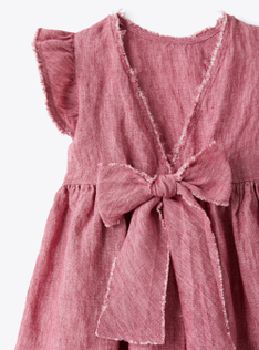 Vestito in lino con fiocco viola tropea | Il Gufo