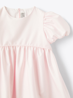 Short-sleeve dress in pink-&-white stretch poplin - White | Il Gufo