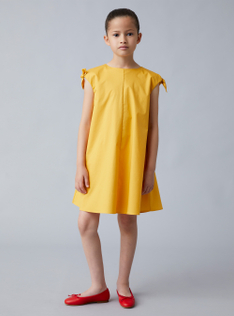 Kurkumagelbes Kleid aus Stretch-Popeline mit Schleifchen - Gelb | Il Gufo