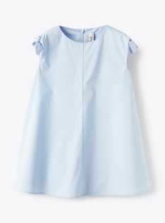 Vestito in popeline stretch con fiocchetti azzurro fiordaliso - Azzurro | Il Gufo