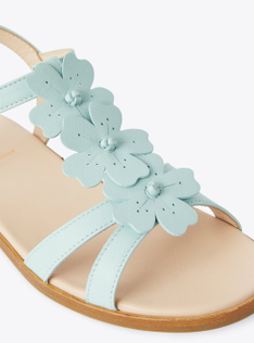Ledersandalen mit wassergrünen Blumen - Braun | Il Gufo