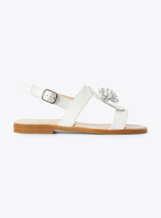 Sandalo in pelle con fiore applicato - Bianco | Il Gufo